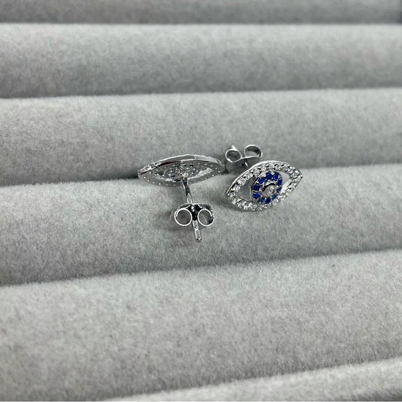 Sterling Silver Evil Eye Stud Earrings - Picture 4 of 7